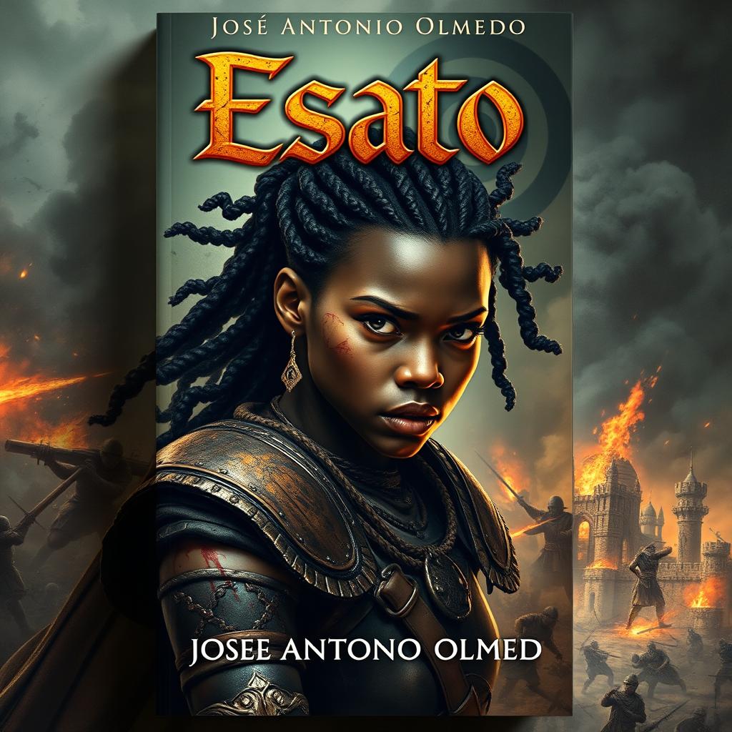 A captivating book cover for a historical novel set in ancient Africa, featuring a beautiful yet fierce young Black queen from a thousand years ago