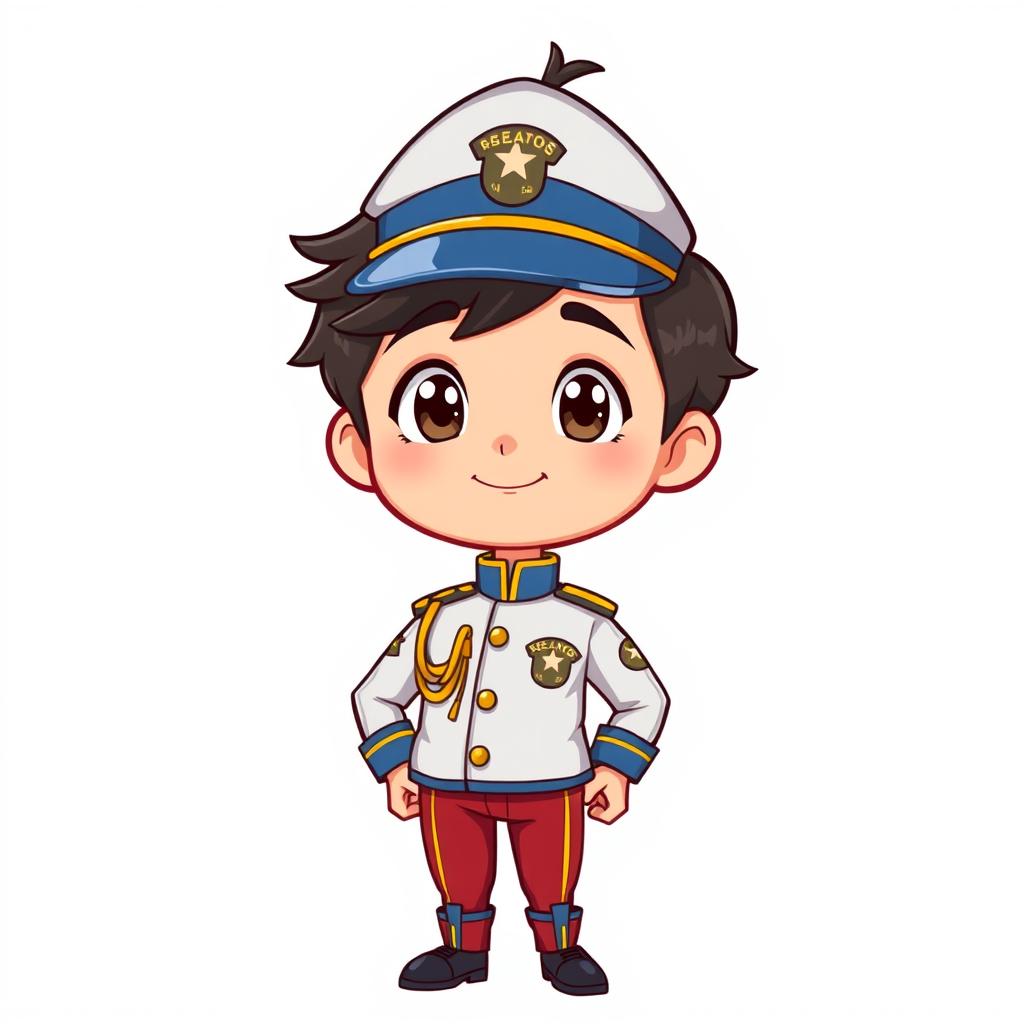 A cartoon character in a detailed and accurate version of the illustrated uniform shown in the provided image, against a plain white background