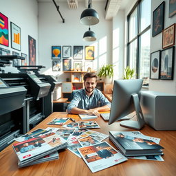 A vibrant, eye-catching photo for an Instagram post showcasing a modern marketing and print studio