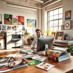 A vibrant, eye-catching photo for an Instagram post showcasing a modern marketing and print studio