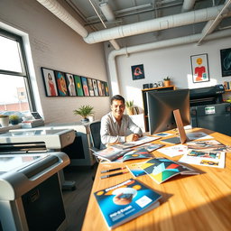 A vibrant, eye-catching photo for an Instagram post showcasing a modern marketing and print studio