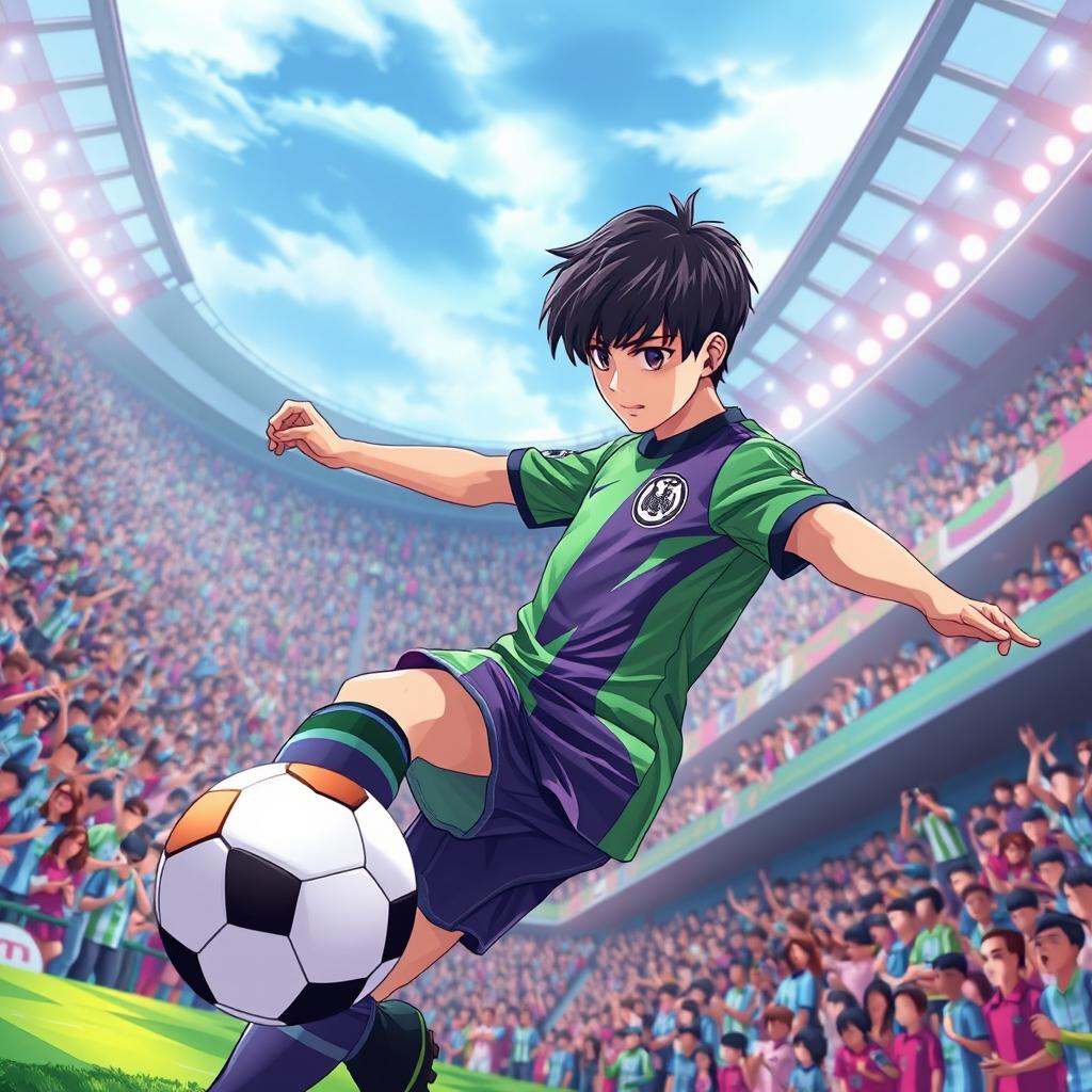 A vibrant anime-style illustration featuring a young man with a stylish, beautifully designed square haircut and black hair