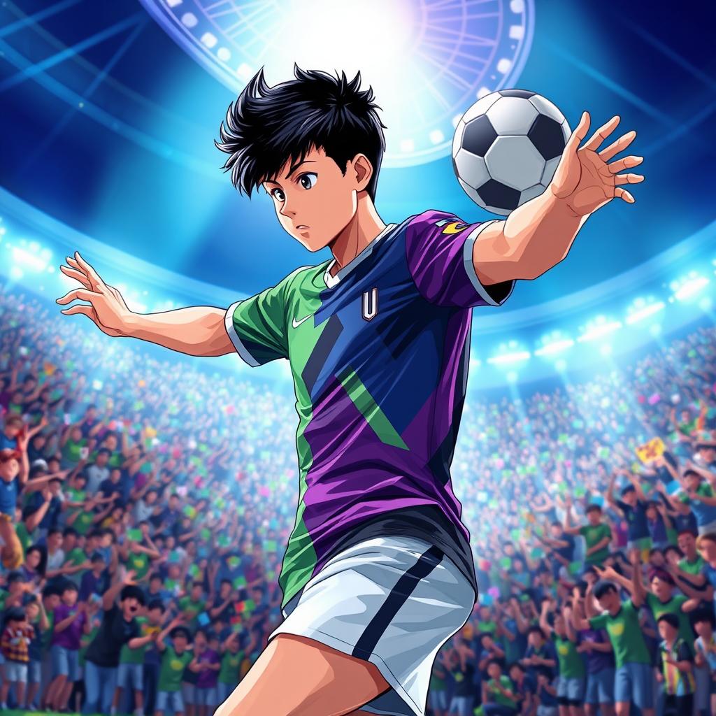 A captivating anime-style scene depicting a young man with a stylish black square haircut, showcasing great attention to detail