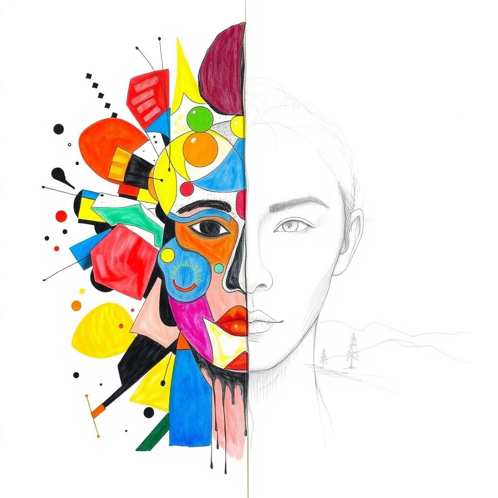 A captivating combination of contemporary and traditional drawing styles within a single image