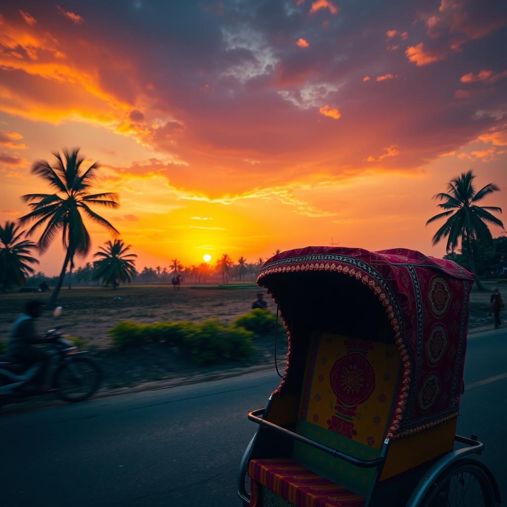 A vibrant portrait scene capturing the essence of India during sunset