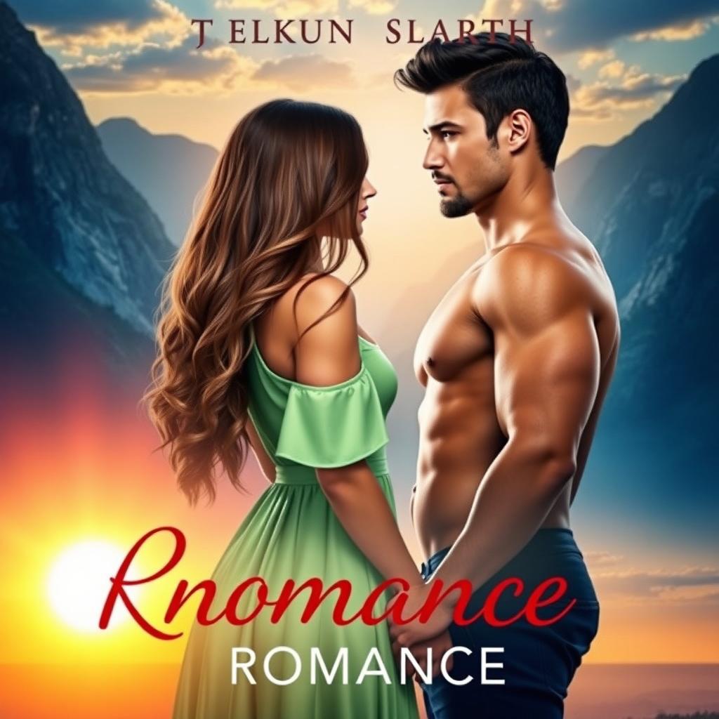 A romantic book cover featuring a stunning natural background with a breathtaking sunset and a rising sun