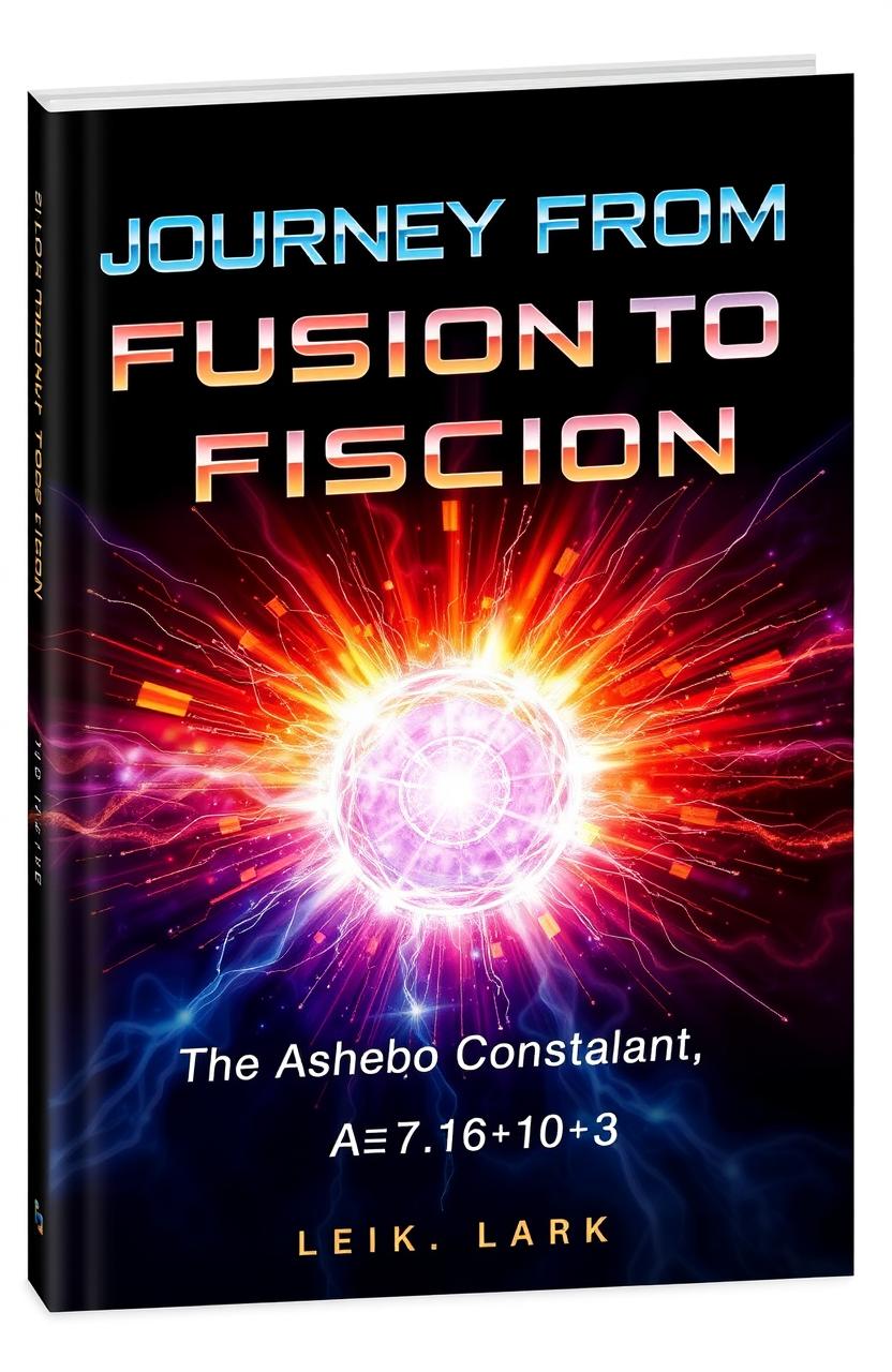 A book cover design featuring the title 'Journey from Fusion to Fission' prominently displayed in bold, futuristic font at the top
