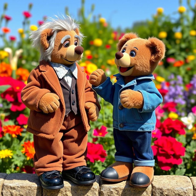 Whimsical Teddy Bear Puppets in a Garden
