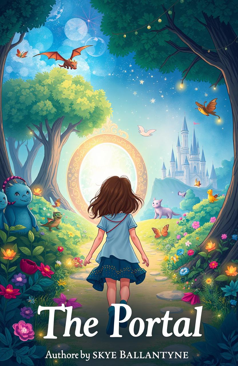A whimsical illustration capturing the essence of a fantasy adventure titled 'The Portal', authored by Skye Ballantyne