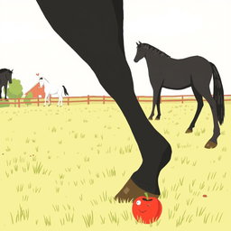 In a serene horse paddock on a farm, several horses are peacefully grazing on the lush grass