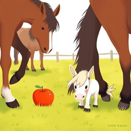 In a delightful horse paddock on a farm, several small ponies are happily grazing on the vibrant green grass