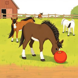 In a delightful horse paddock on a farm, several small ponies are happily grazing on the vibrant green grass