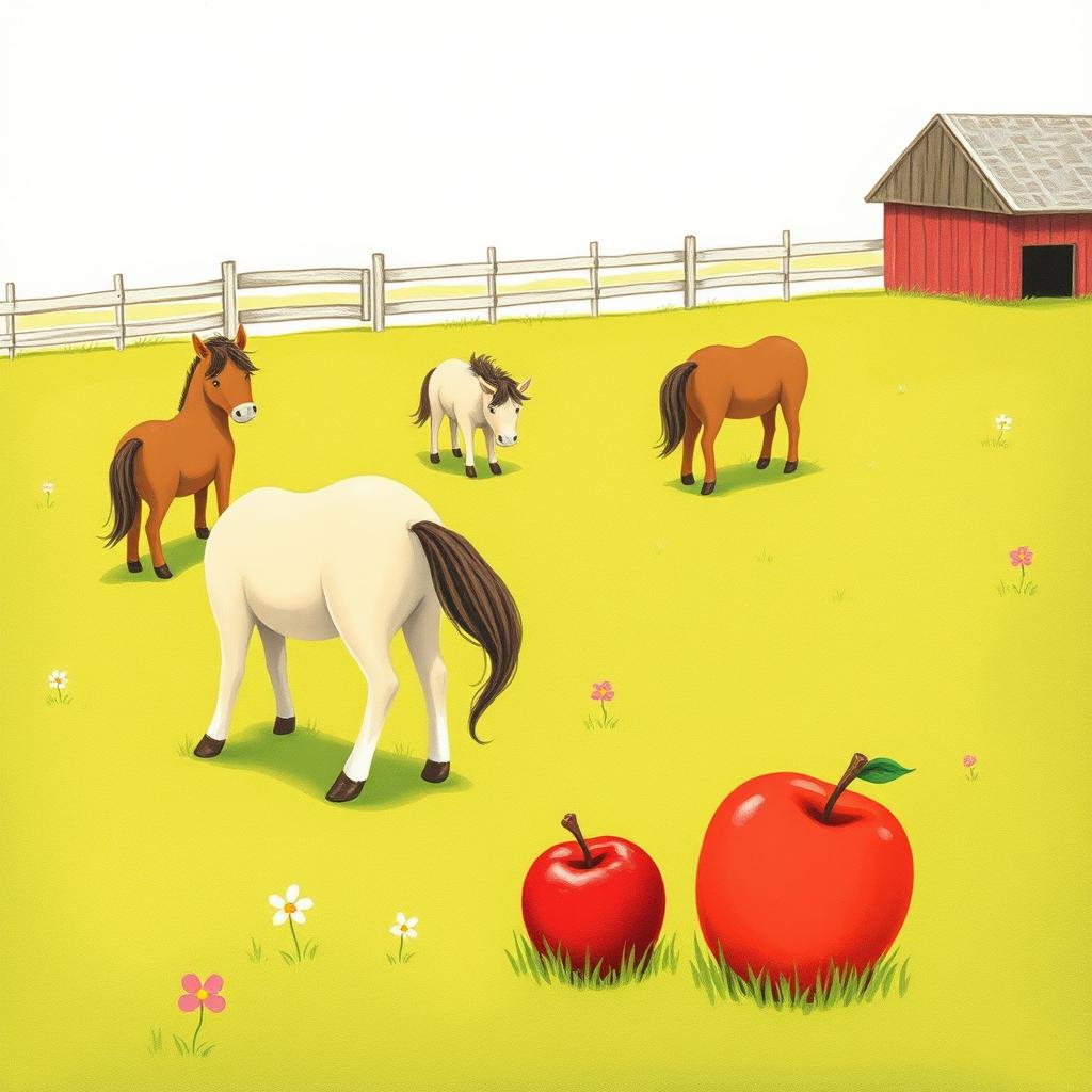 In a delightful horse paddock on a farm, several small ponies are happily grazing on the vibrant green grass