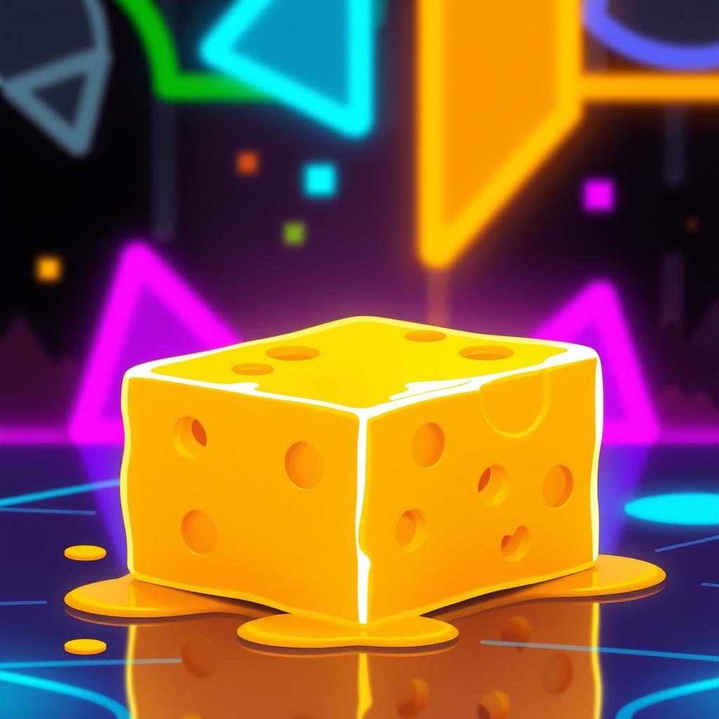 A vibrant pixel art depiction of neon cheese