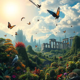 A surreal and thought-provoking landscape depicting the concept of extinction as freedom