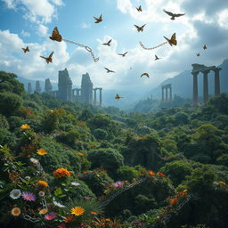 A surreal and thought-provoking landscape depicting the concept of extinction as freedom