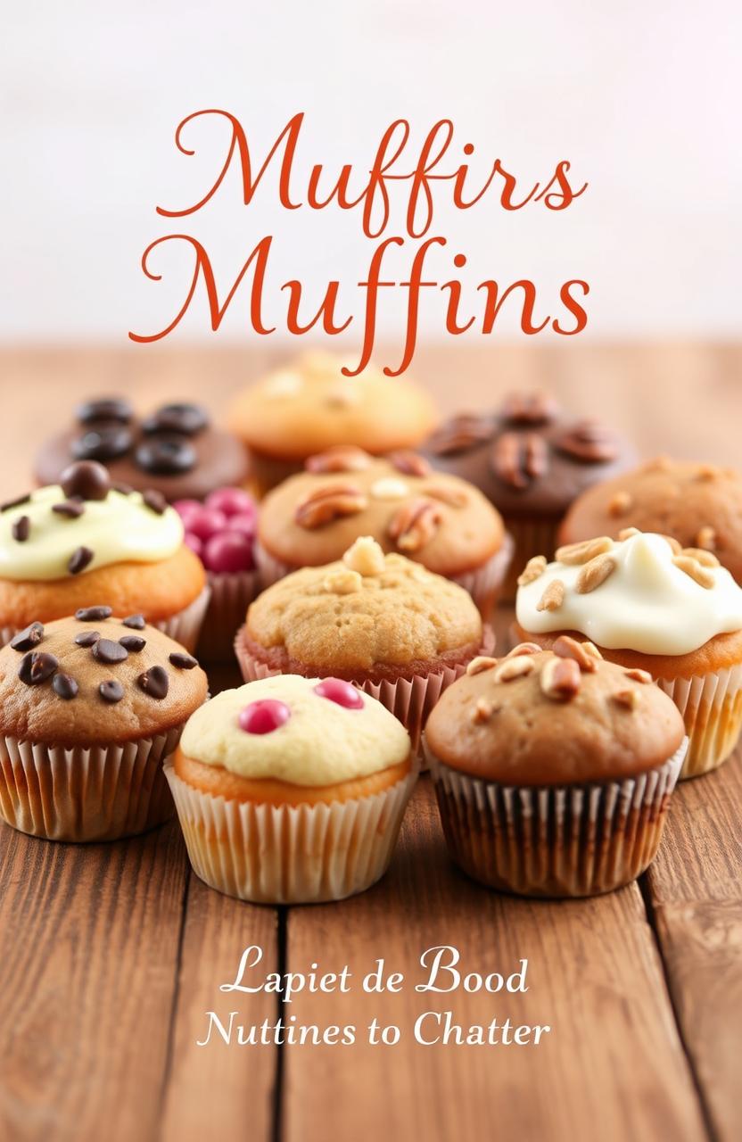 A beautifully designed A5 book cover featuring an assortment of delightful muffins in various flavors and colors