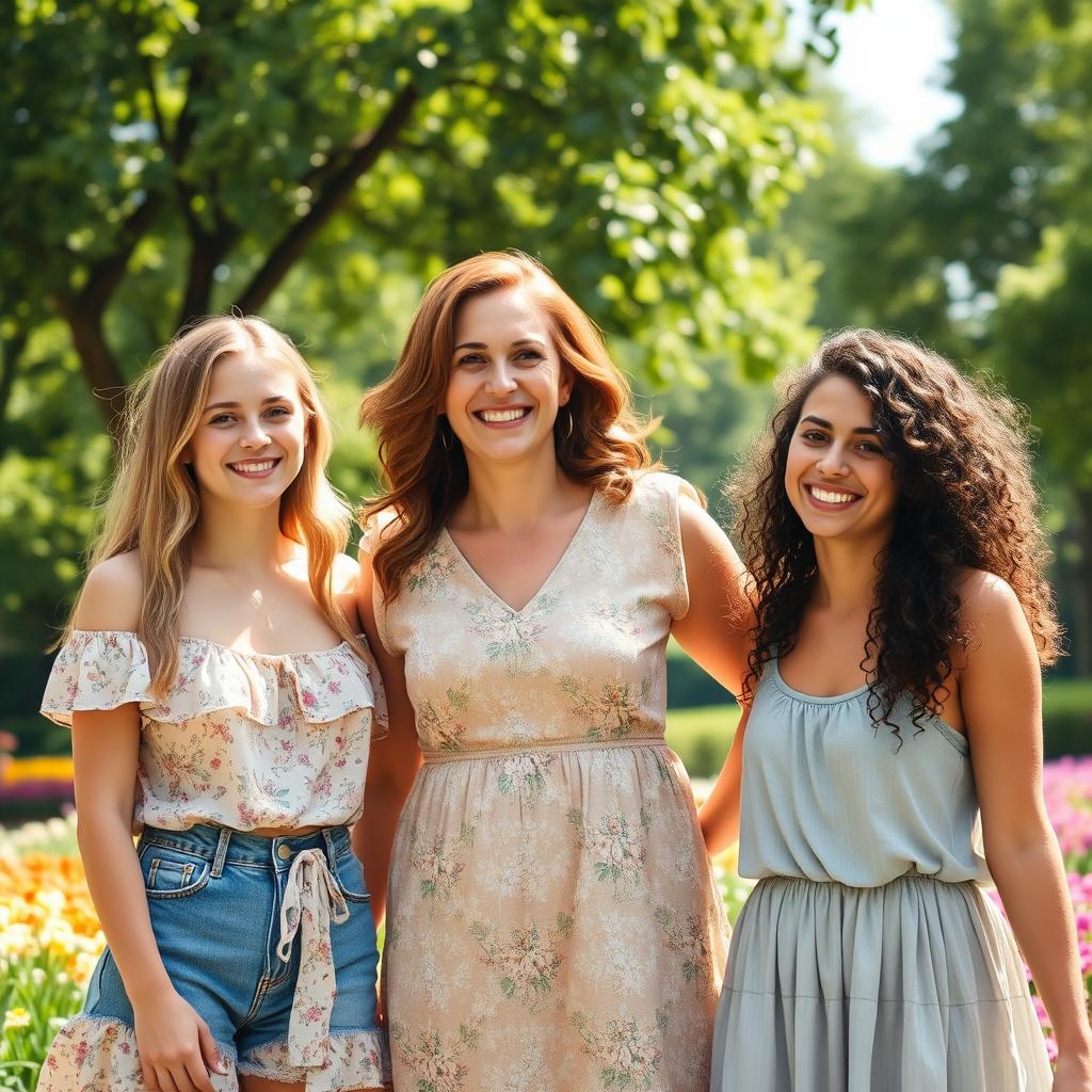 A warm and inviting scene depicting a 40-year-old mother with her two lovely 20-year-old daughters