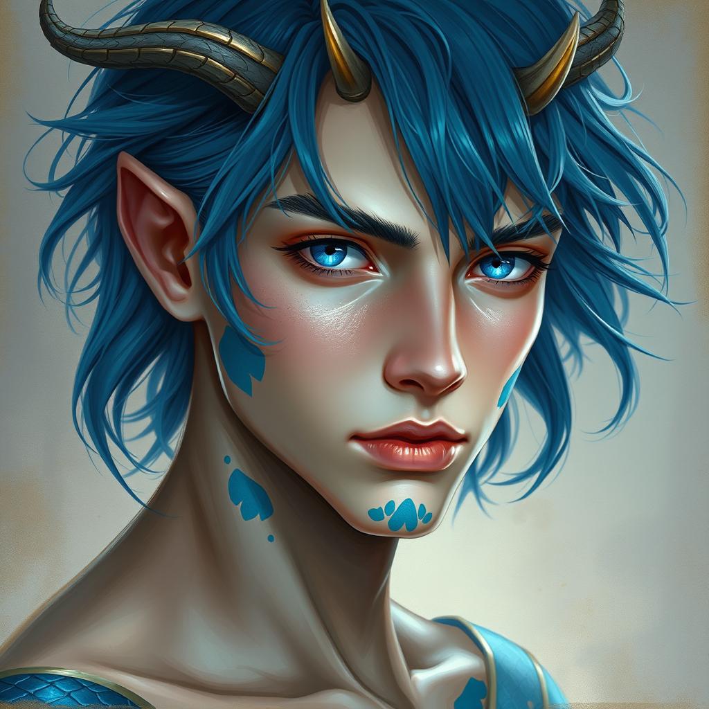 A stunning fantasy-style painting of a young male human with Caucasian skin