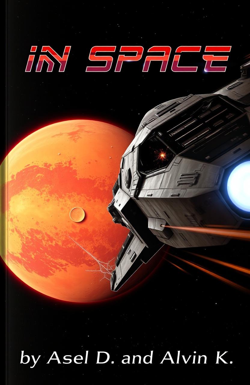 A dramatic scene featuring a damaged spaceship making its way closely towards Mars, with visible damage on its hull and sparks flying