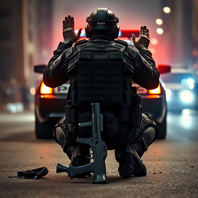 Tactical Policeman in Surrender Pose