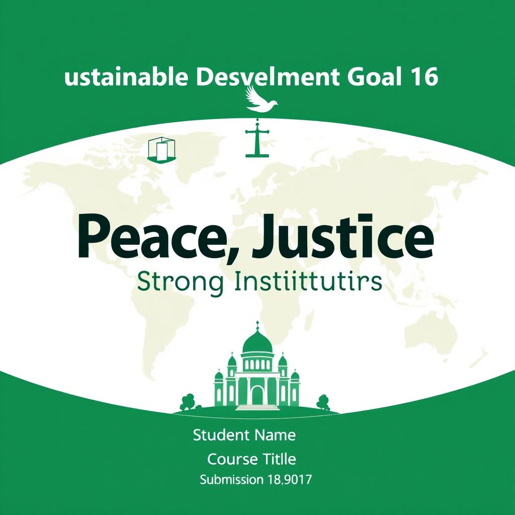 A creative and professional college cover page designed for Sustainable Development Goal 16, printed on an A4 sheet