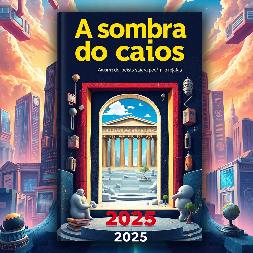 A book cover design titled 'A sombra do caos' with the subtitle '2025'