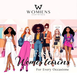 A vibrant and stylish banner for a women's clothing store, showcasing an elegant and contemporary theme