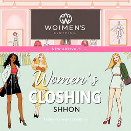 A vibrant and stylish banner for a women's clothing store, showcasing an elegant and contemporary theme