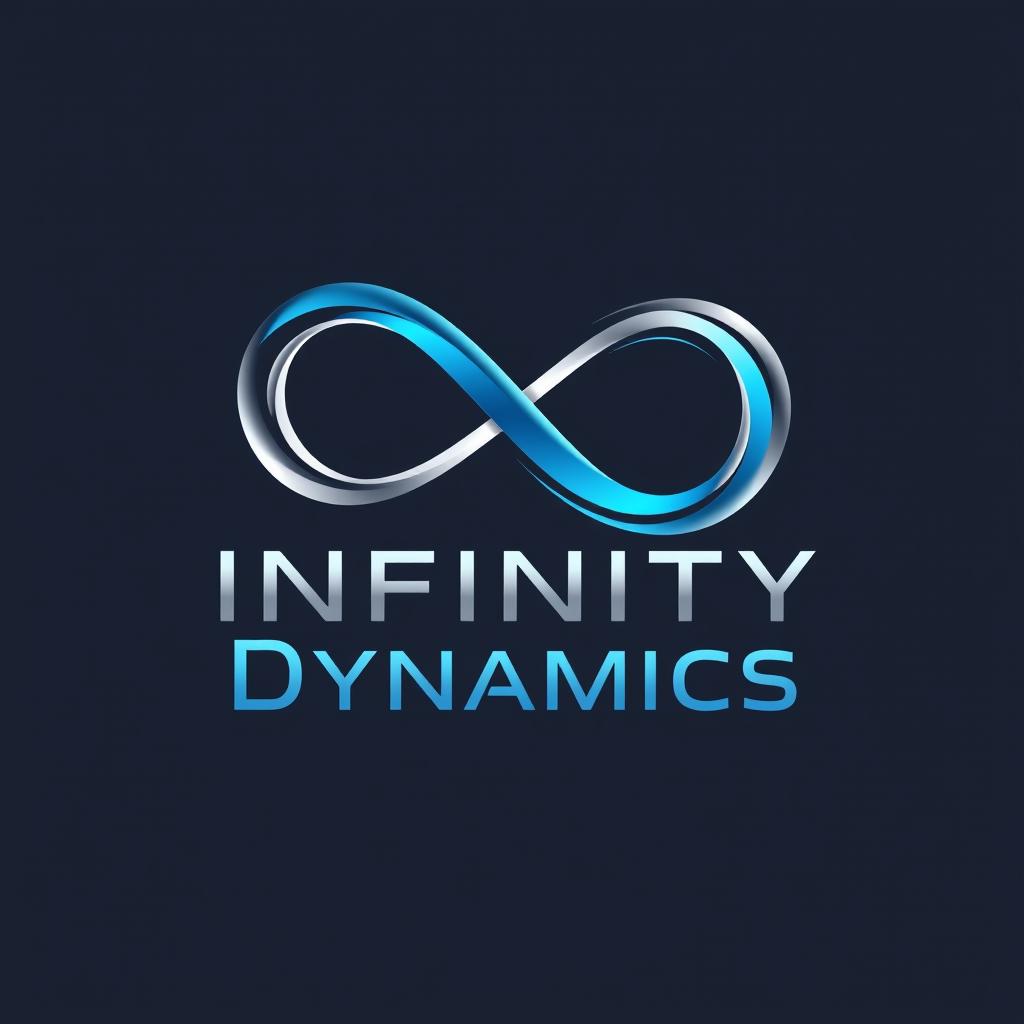 A modern and sleek logo design for a brand named 'Infinity Dynamics'