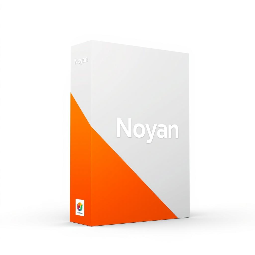 A software box designed to stand upright, featuring a striking color scheme: the bottom half of the box is a vibrant orange, while the top half is a sleek white