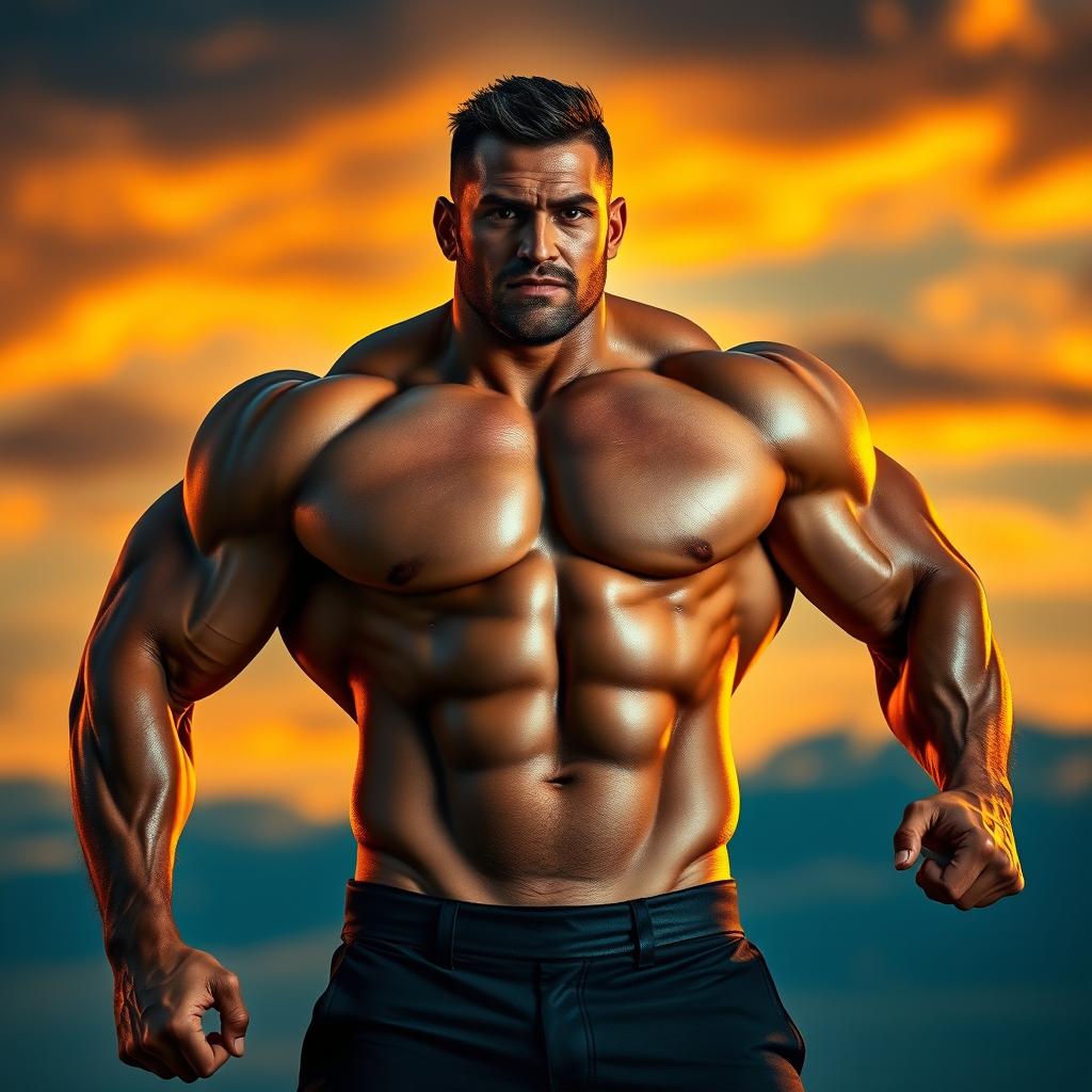 Heroic Strength: A Man's Power Captured at Sunset