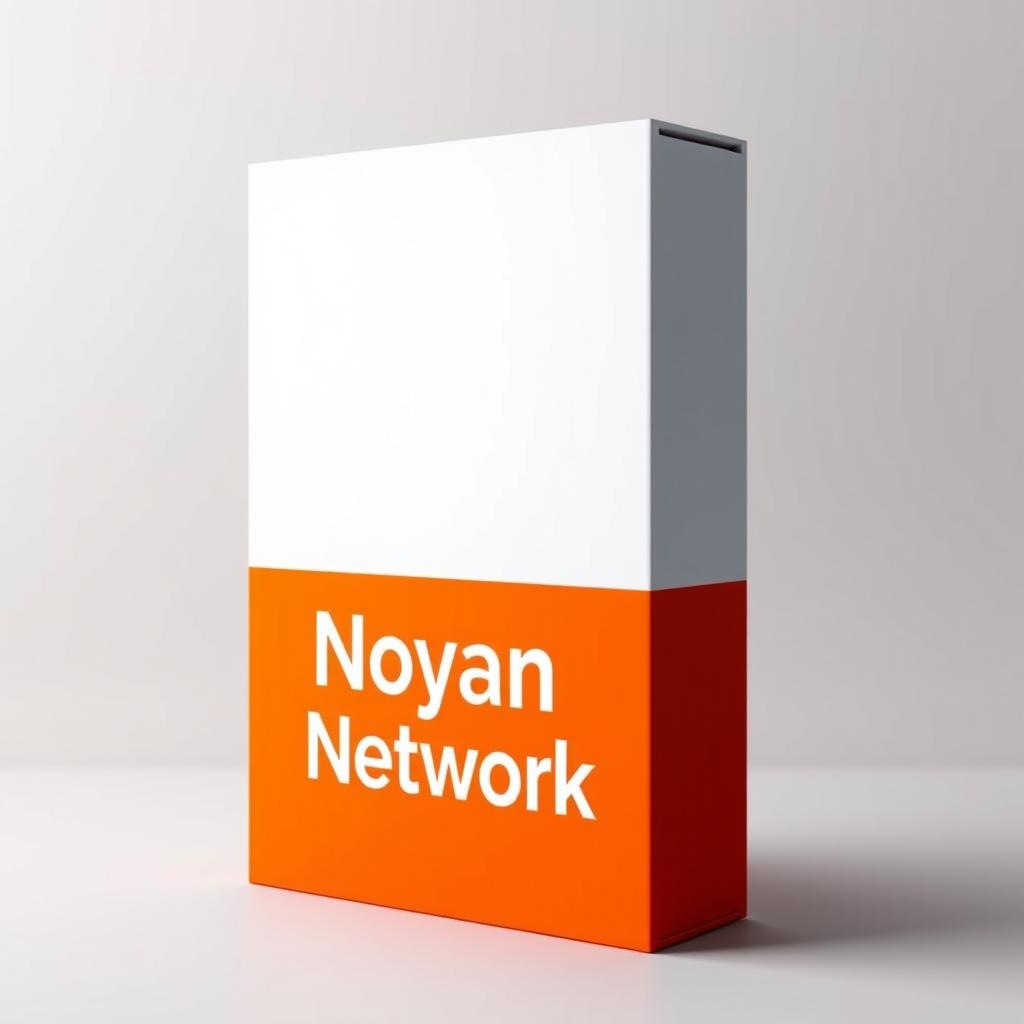 A software box standing upright, the lower half is a vibrant orange while the top half is a clean, bright white