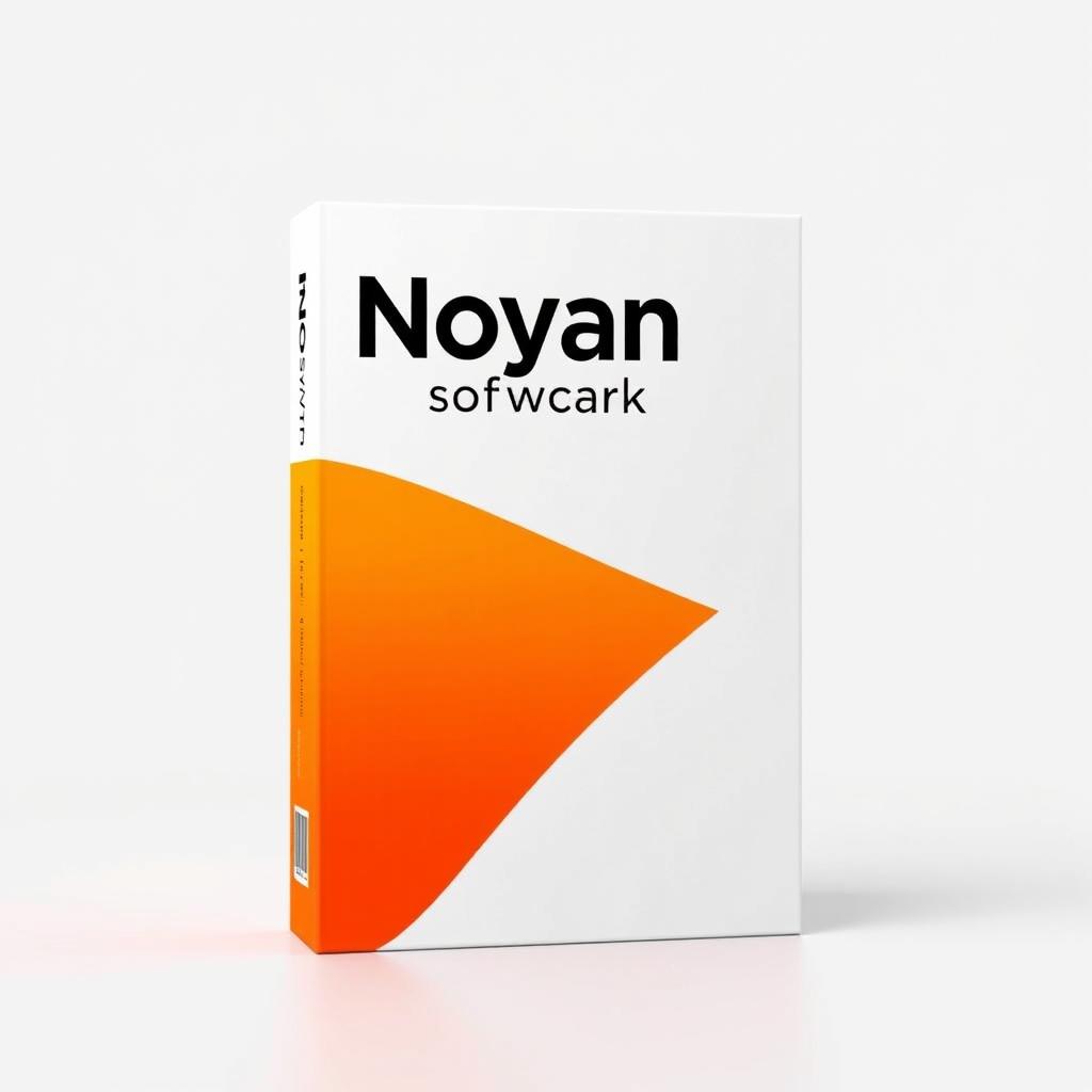 A standing software box with a striking design, the lower half of the box is a vibrant orange while the upper half is a clean, bright white