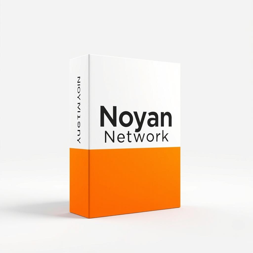 A software box standing upright, with the bottom half colored in vibrant orange and the top half in crisp white