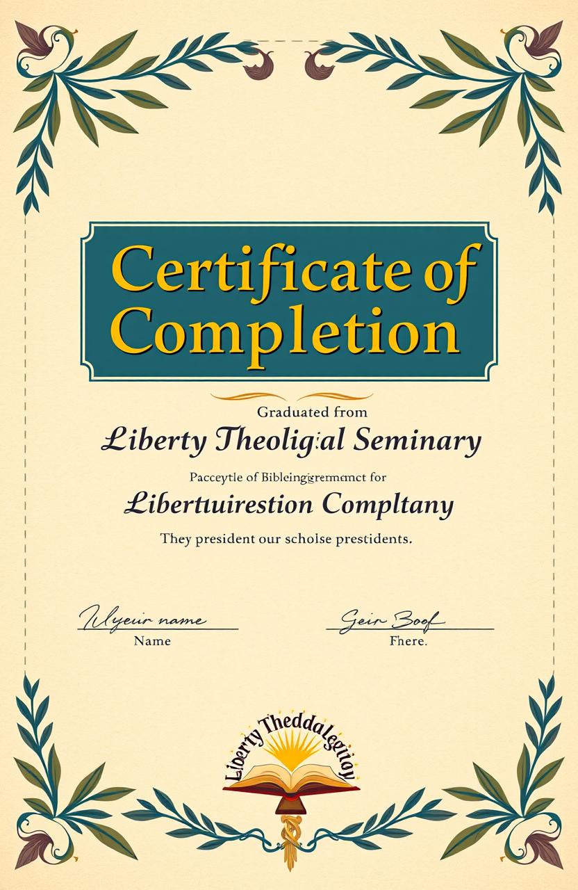 A beautifully designed Bible School certificate featuring an ornate border of biblical motifs such as olive branches and doves