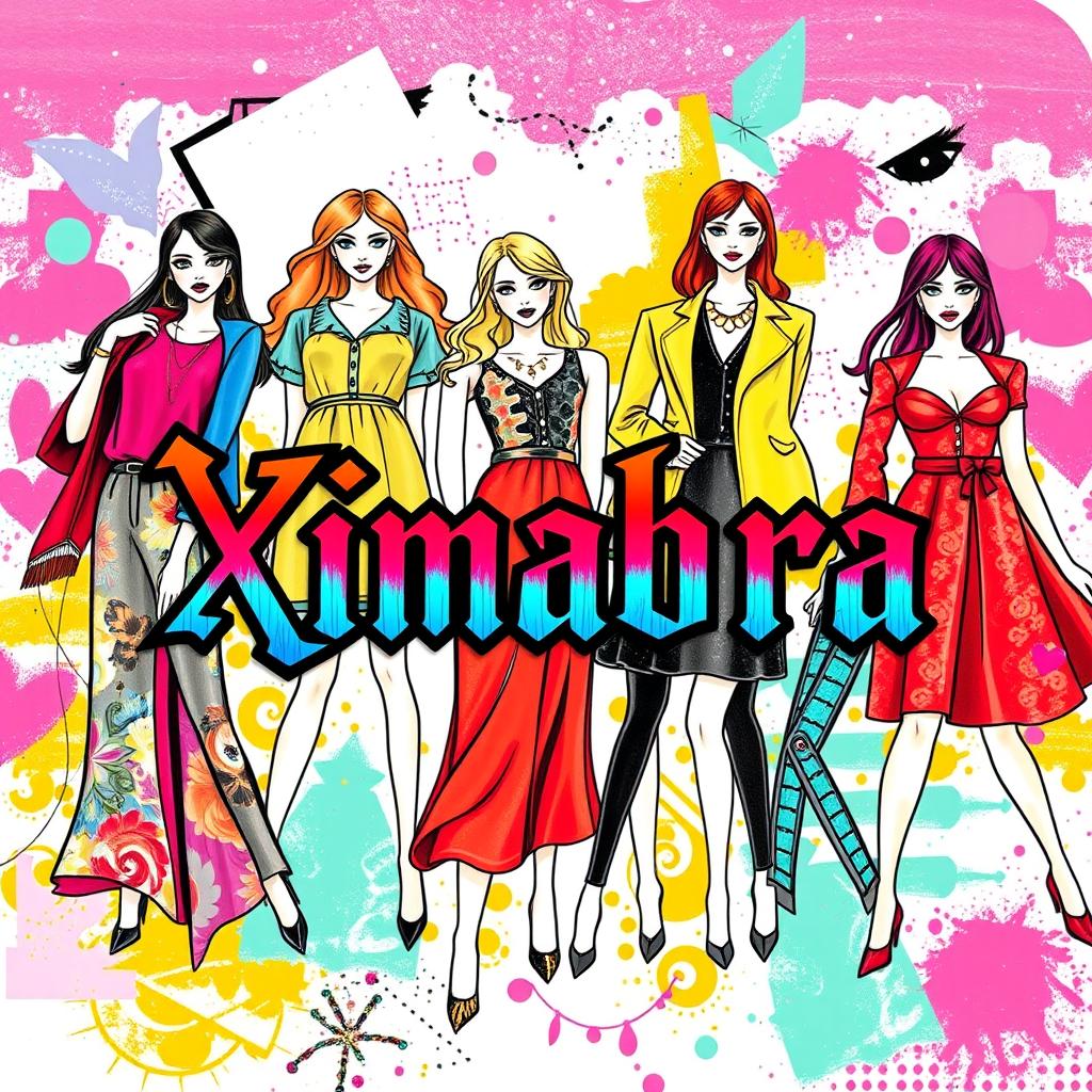 A vibrant and colorful banner for a women's online clothing store featuring the word 'Ximabra' in a bold, gothic font