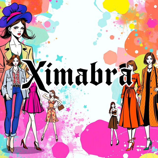 A vibrant and colorful banner for a women's online clothing store featuring the word 'Ximabra' in a bold, gothic font
