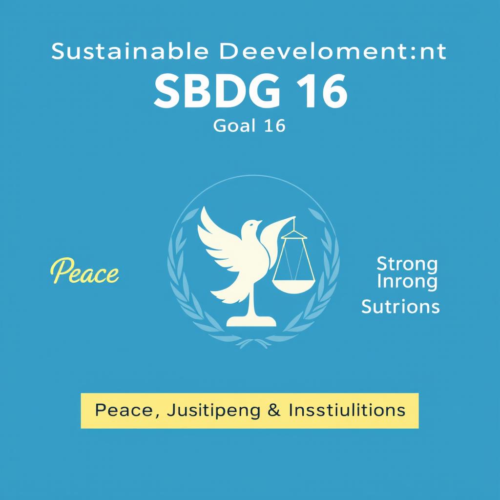 A visually striking cover page for 'Sustainable Development Goal 16' emphasizing peace, justice, and strong institutions