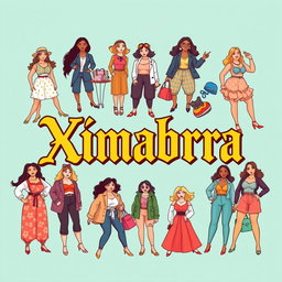 A vibrant and colorful banner for an online women's clothing store featuring the word 'Ximabra' in Gothic vintage lettering