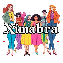 A vibrant and colorful banner for an online women's clothing store featuring the word 'Ximabra' in Gothic vintage lettering