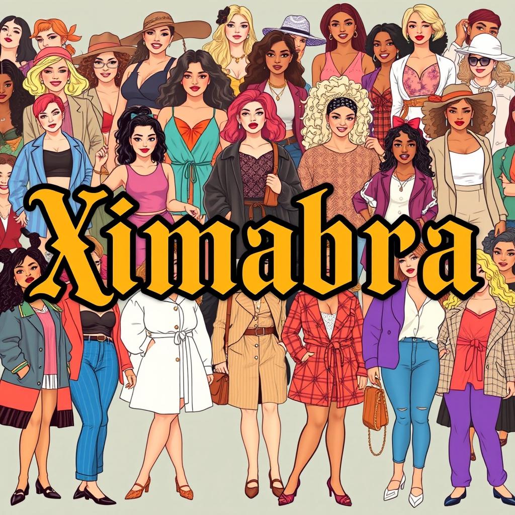 A vibrant and colorful banner for an online women's clothing store, featuring the word 'Ximabra' prominently displayed in vintage Gothic lettering