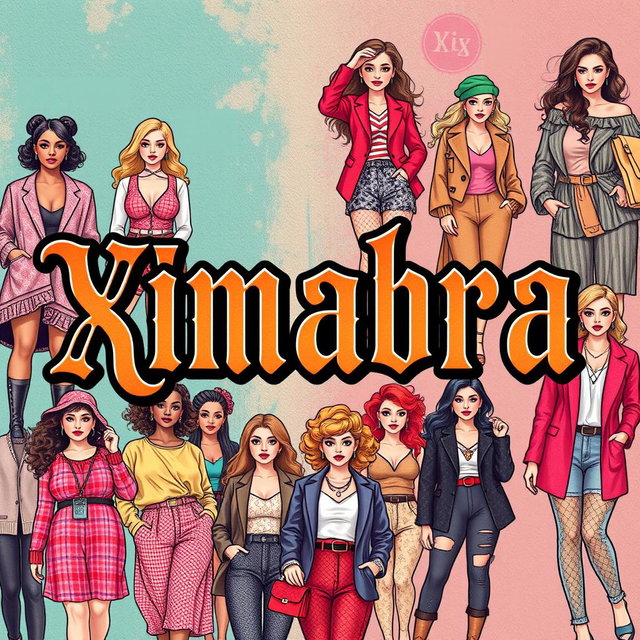 A vibrant and colorful banner for an online women's clothing store, featuring the word 'Ximabra' prominently displayed in vintage Gothic lettering