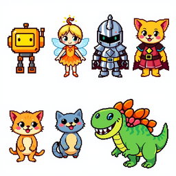 A collection of 32x32 pixel art characters, showcasing vibrant and colorful details