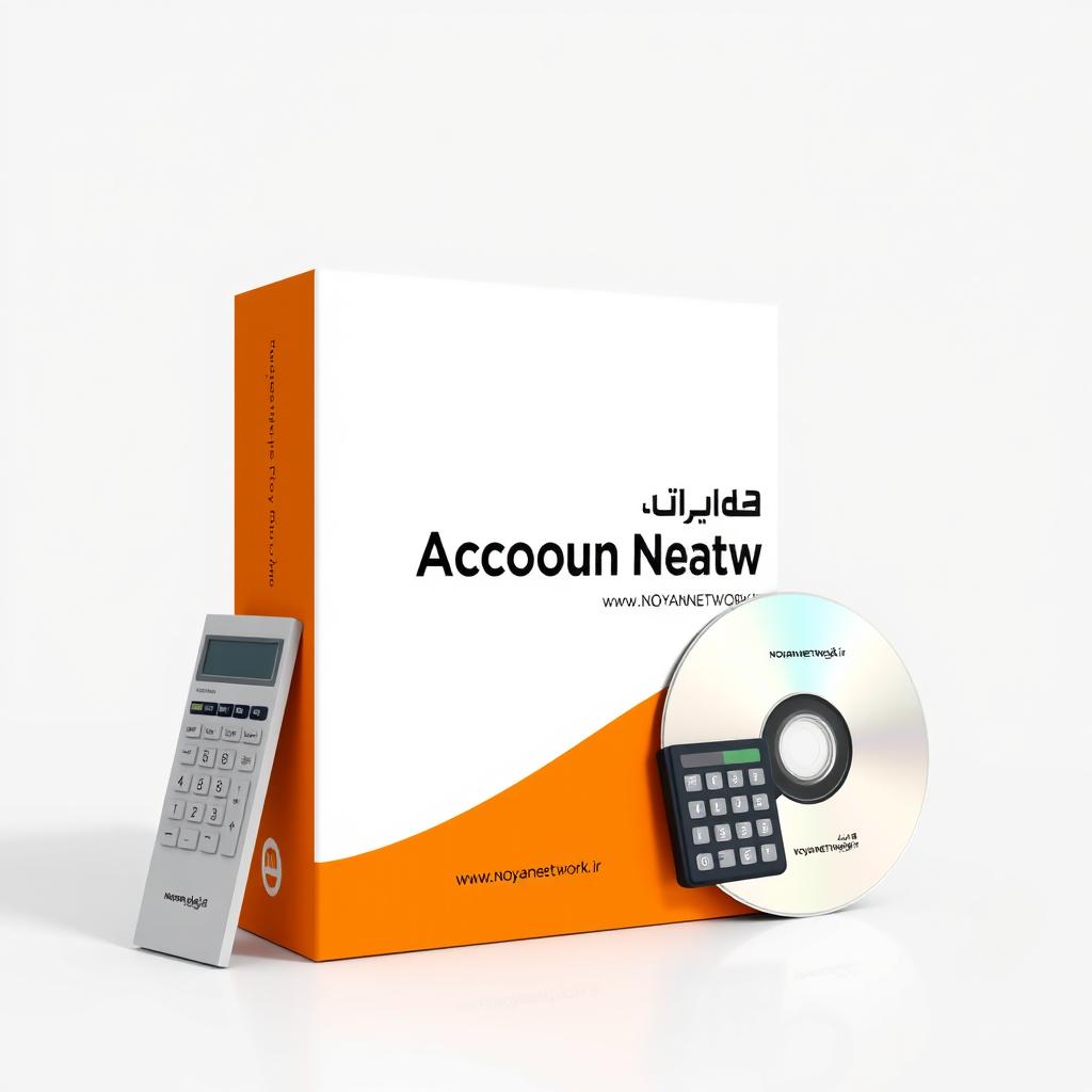 An accounting software box designed as a standing rectangle, with the bottom half in vibrant orange and the top half in crisp white