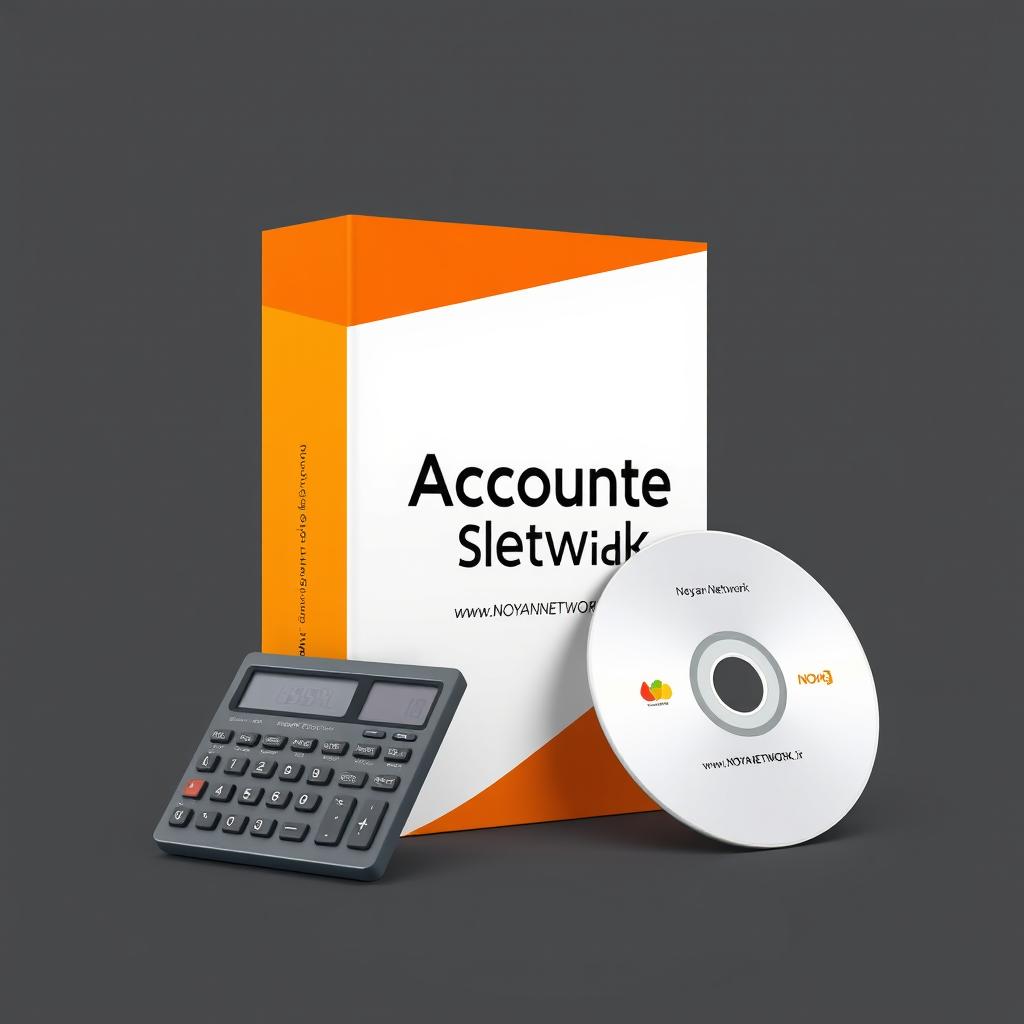 An accounting software box designed as a standing rectangle with the bottom half in vibrant orange and the top half in clean white