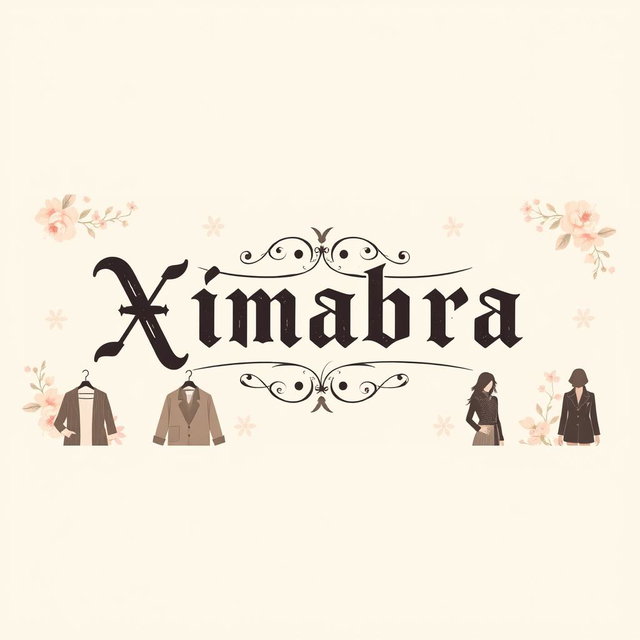 Design a stylish banner for a women's online clothing store featuring the word 'Ximabra' in vintage Gothic lettering
