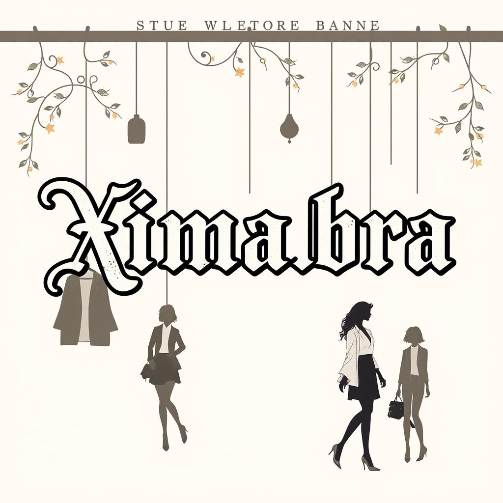 Design a stylish banner for a women's online clothing store featuring the word 'Ximabra' in vintage Gothic lettering