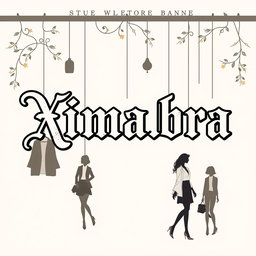 Design a stylish banner for a women's online clothing store featuring the word 'Ximabra' in vintage Gothic lettering