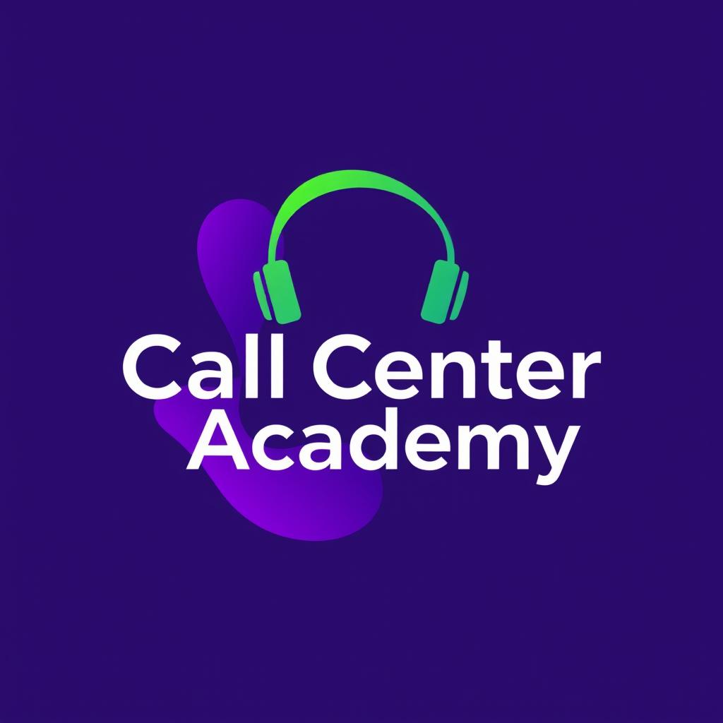 A modern logo design for a call center academy movement, featuring the colors purple and green prominently